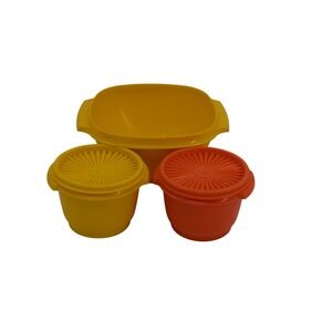Vintage‎ Tupperware Stacking Bowls Set 3pc Yellow Orange Retro Kitchen Storage